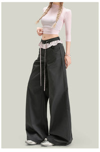 American-style Vintage Lace-panelled Casual Pants