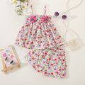 Girls' Three-dimensional Little Flower Suspender Top Shorts Two-piece Set