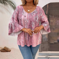 V-neck Long Sleeve Printed Women's Casual Top