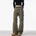 Ripped Cargo Jeans Straight Logging Casual Trousers