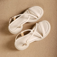 Round Head Chunky Heel Fashion Thin Strap Woven Sandals