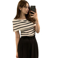 Striped Designer-Style Knitted Top With Side Slit Sleeveless