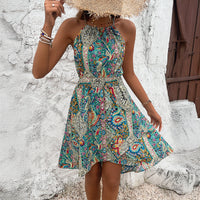 Vacation Chic Bohemian Halterneck Waist-Cinching Dress