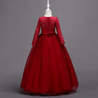 Long Sleeve Girl's Pettiskirt Lace Diamond Wedding Performance Dress
