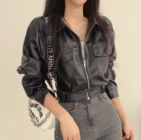 Double Pocket Lapel Leather Coat Leather Jacket Coat
