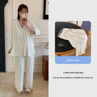 Spring Summer V-Neck Pajama Set With Chest Pads Lace Luxurious Feel Comfortable And Skin-Friendly Loungewear