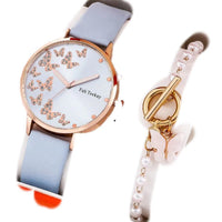 Fashion Lady Temperament Belt Watch Casual Versatile Niche Butterfly Diamond Surface Quartz Watch