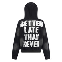 American Casual Spray Dyed Mottled Letter Printing Hooded Fleece Lined Sweater