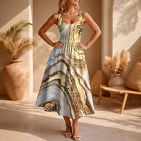 Vacation-Ready Bohemian-Style Printed Abstract Pattern Sleeveless U-Neck Midi Dress