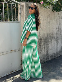 Striped Short Sleeved Long Pants Two-piece Set