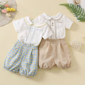 Children's Short-sleeved Shirt Plaid Shorts Handsome Set