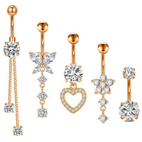 14G Stainless Steel Zircon Heart-shaped Women's Belly Ring Butterfly Pendant