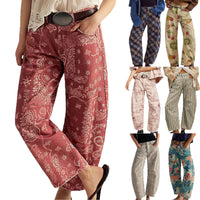Womens Relaxed-fit Floral Cropped Wide-leg Mid-rise Jeans
