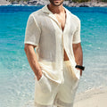 Men's Retro Cotton And Linen Stripes Henley Shirt Casual Loose Shirt Cardigan Lapel Men's Clothing