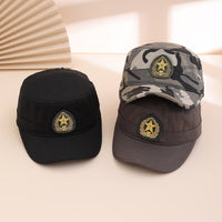Solid-color Patch-printed National Emblem Flat-top Baseball Cap, Camouflage Casual Sun-protective Beanie Cap