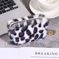 Plush Coin Purse Fashionable Niche Design Simple And Fluffy With Leopard-Print Card Holder