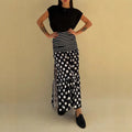 Striped And Polka-dot Long Skirt With A Slit