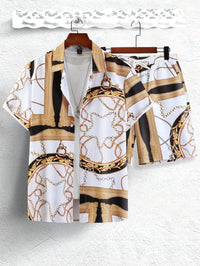 Gold Luxury Chain 3D Digital Printing Shirt Shorts Suit