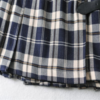 Retro Plaid Pleated Skirt Belt Buckle Learning Skirt