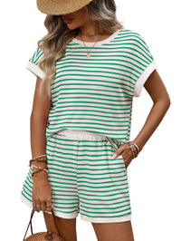 Fashionable Casual Two-piece Set Short-sleeve Top And Shorts