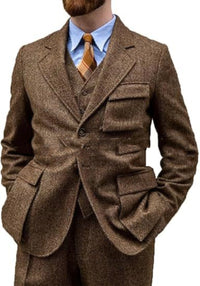 Herringbone Slim-Fit Groomsmen Three-Piece Suit Set For Balls Evening Parties And Casual Business Wear