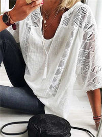 New European And American Lace-up U-neck Seven-quarter Sleeve Top T-shirt