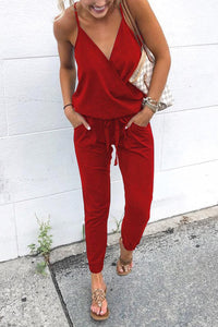 Fashion Casual Lace Up Pocket Backless Sling Women's Jumpsuit