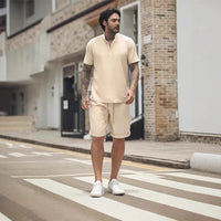 Men's Short Sleeve T-shirt Henley Shirt Casual Loose Suit