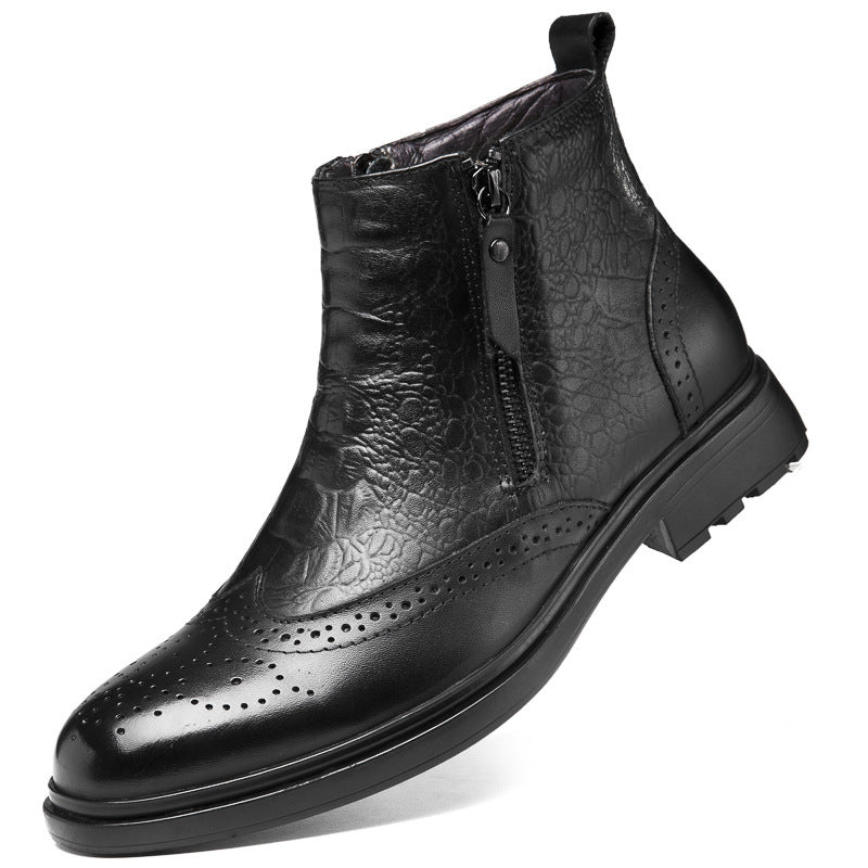 High-top Leather Shoes Height Increasing Shoes 46 Brogue Trendy Ankle Boots