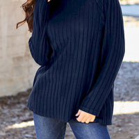 Rib Round-neck Long-sleeved Knitted Top Soft