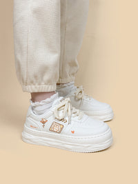 Girls' Casual Platform Leather White Shoes