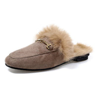 Rabbit Fur Suede Semi Leather Ball Flat Bottom Velvet Slippers