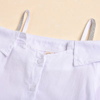 One-shoulder Cotton Sling Shirt Ripped Pocket Jeans Suit