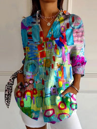 Women's Summer European And American Seven-sleeve Floral Pattern Printed 3D Shirt