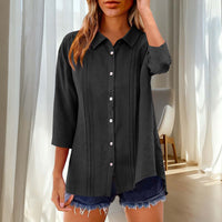 Women's Casual Top Three-Quarter Sleeve Lapel Collar Loose-Fit Button-Up Shirt