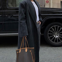 Lapel Long Sleeve Long Overcoat Outerwear Temperament Commute Stripes