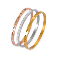 Retro Minority Unique Simple Jewelry Carved Roman Digital Design Diamond-embedded Titanium Steel Gold-plated Bracelet