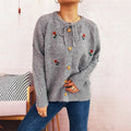Flower Embroidery Bow Bandage Knitted Cardigan Single-breasted Sweater