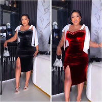 New Shoulder-strap Strapless Velvet Evening Gown Dress