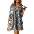 Casual Bohemian Floral Print V-Neck Lantern-Sleeve Dress