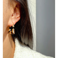 European And American Niche Retro Black Enamel Trapezoid Ear Clips