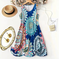 Women's Fashion Printed V-neck Sleeveless Dress