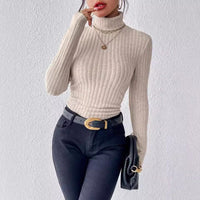 Autumn And Winter V-neck Long Sleeve Brushed Sunken Stripe Knitted Top
