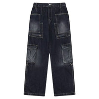 High Street Three-dimensional Multi-pocket Design Straight Jeans