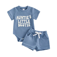 Baby Boy Romper Waffle-Weave Towel Embroidered Letter Top And Shorts