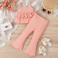 Girls' Fashion Two-color Pit Strip Sling Top Flared Pants Two-piece Set