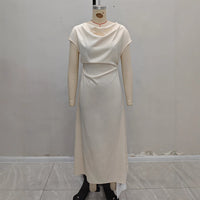 Solid-color High-end Satin Figure-hugging Long Off-shoulder Elegant Lace-up Dress