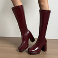 Retro Wine-red Versatile And Chic New Fallwinter Square-toe Chunky-heel Riding Boots