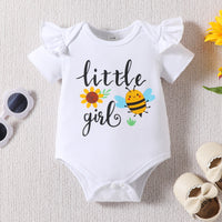 Baby Girl Letter Sunflower Print Bee Full Printed Trousers Three-piece Set