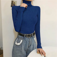 Slim-fit Solid-color Pullover Form-fitting Turtleneck Sweater